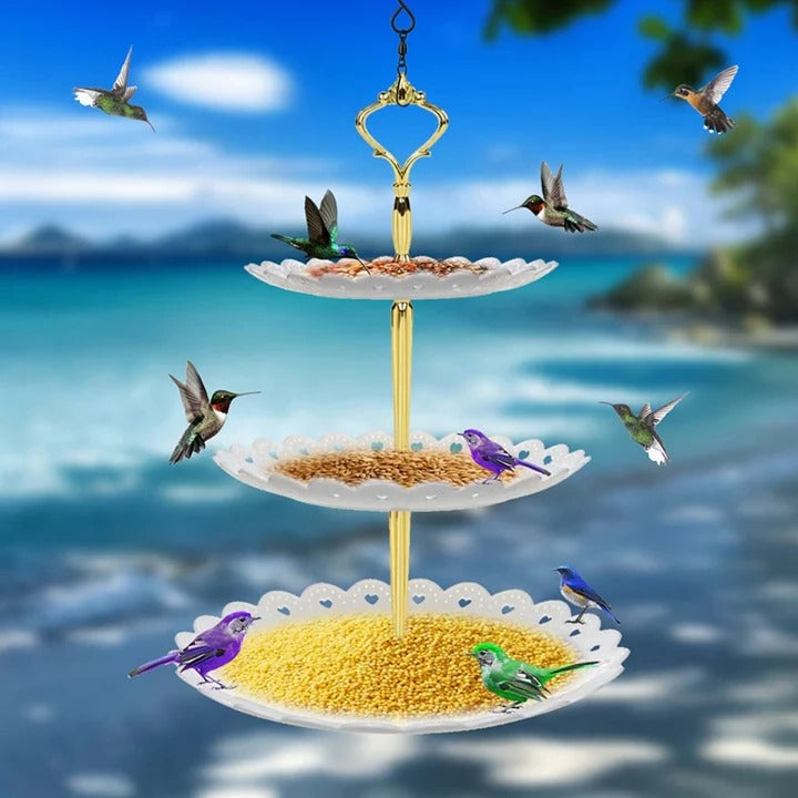 3-Tier Hanging Bird Feeder and Bath Combo – Weather-Resistant Outdoor Design for Seeds, Water, and Treats 1