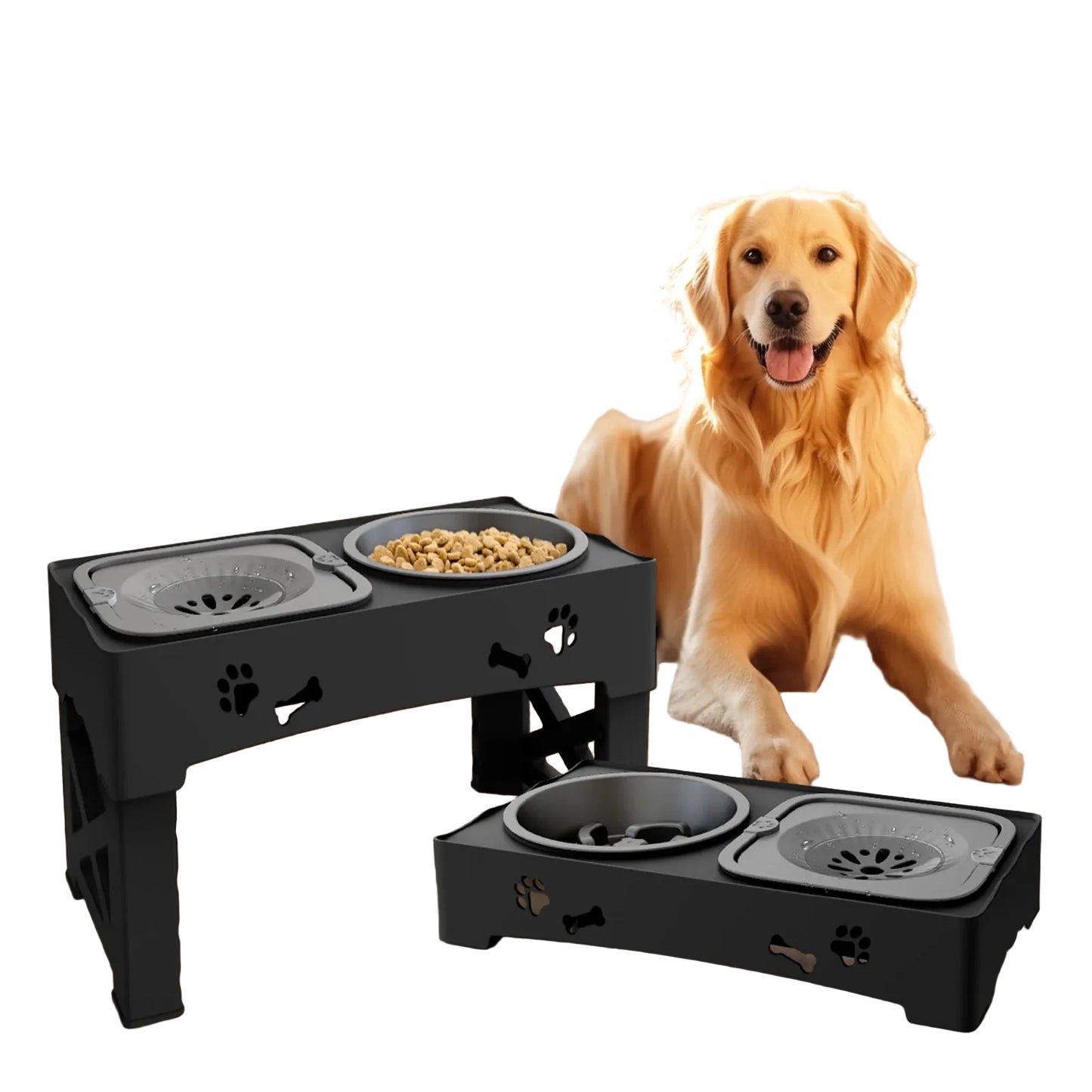 3 in 1 Adjustable Slow Feeder Dog Bowl and Cat Bowls – Stainless Steel, Foldable Design with 5 Height Settings for Comfort 3