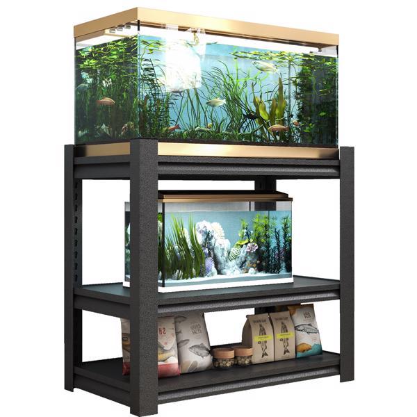 Adjustable Aquarium Stand for 40-50 Gallon Tanks – Heavy-Duty Black Steel, 3-Tier Design with Anti-Scratch Feet 3
