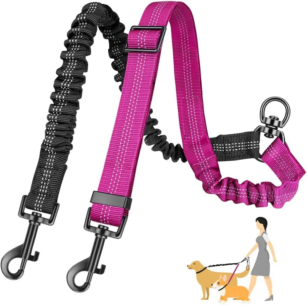Adjustable Double Dog Leash with Bungee and Anti-Tangle Design – 42 to 60 cm, Reflective Nylon for Safe Walking 8