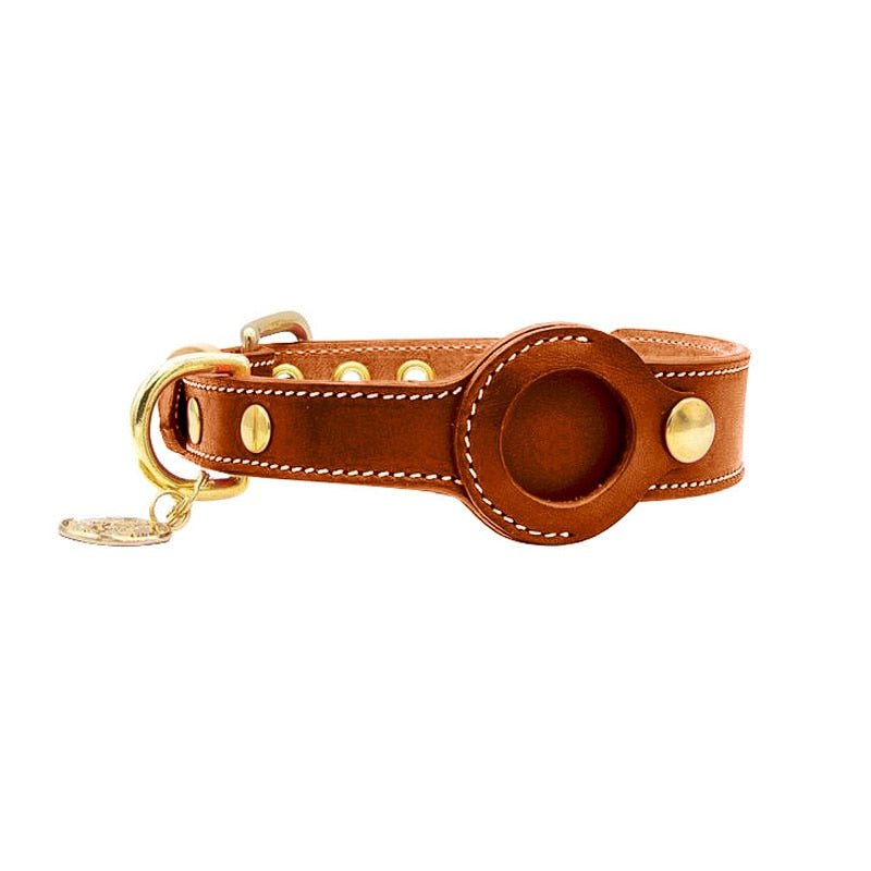 Adjustable Leather Dog Collar with AirTag Pocket – Waterproof and Durable 7