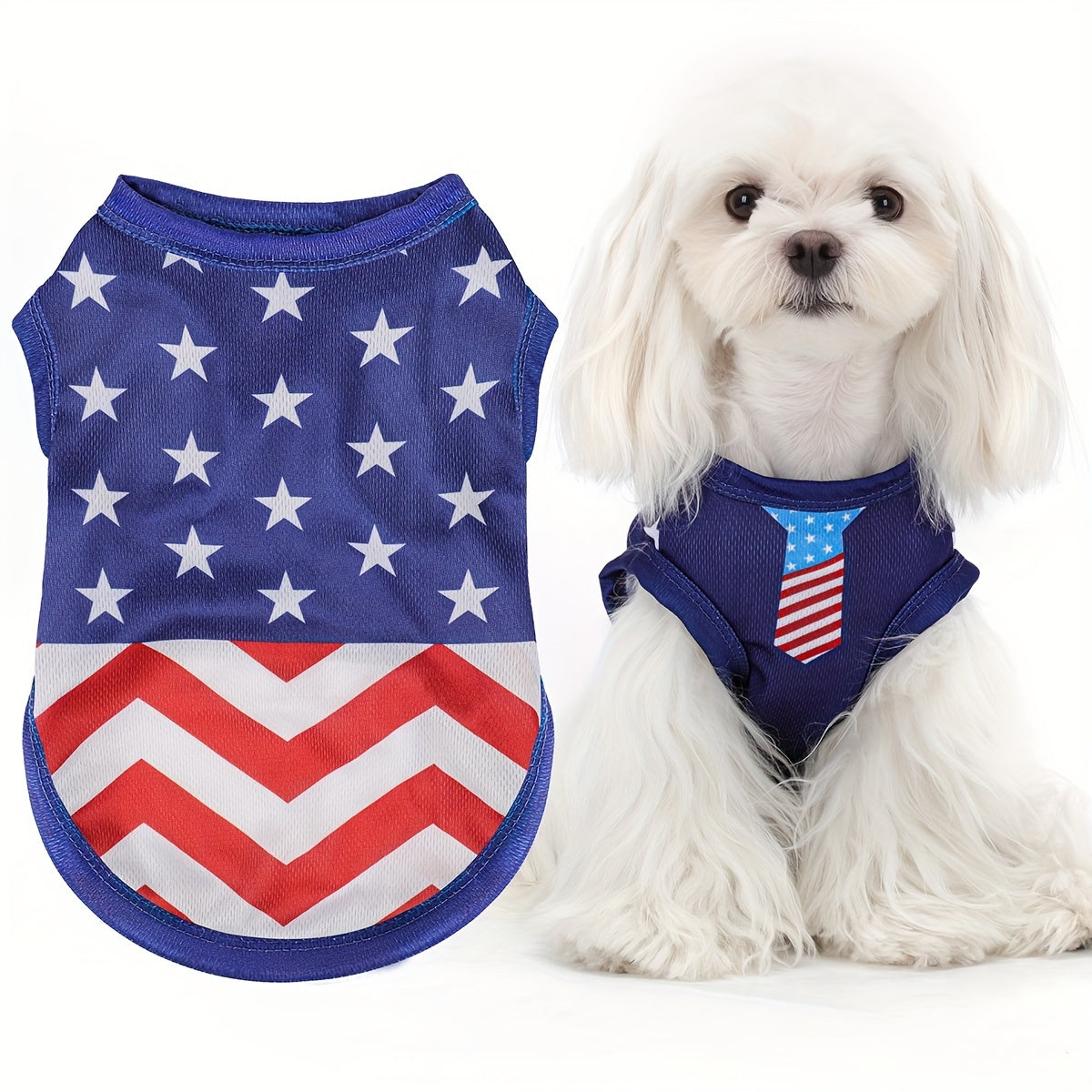 American Flag Dog Vest featuring a lightweight, adjustable design for comfortable wear during outdoor adventures, showcasing a patriotic theme. 7