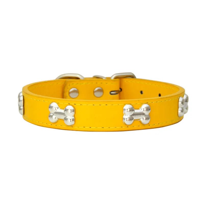 Bone-Shaped Leather Dog Collar - Adjustable Size for Small and Large Breeds - Durable and Stylish Design 22