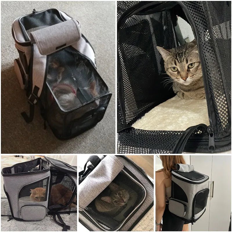 Breathable Gray Cat and Dog Carrier Backpack – Foldable, Extendable Pet Carrier with Mesh Panels for Travel 7