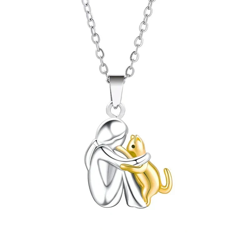 Cat Hug Pendant Necklace featuring an elegant design, 14K gold-plated finish, and an adjustable chain, perfect for cat lovers and as a keeps 4