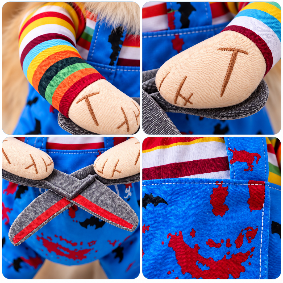 Dog Costume for Halloween with 3D Character Design and Faux Hands – Multicolor Striped Polyester Outfit