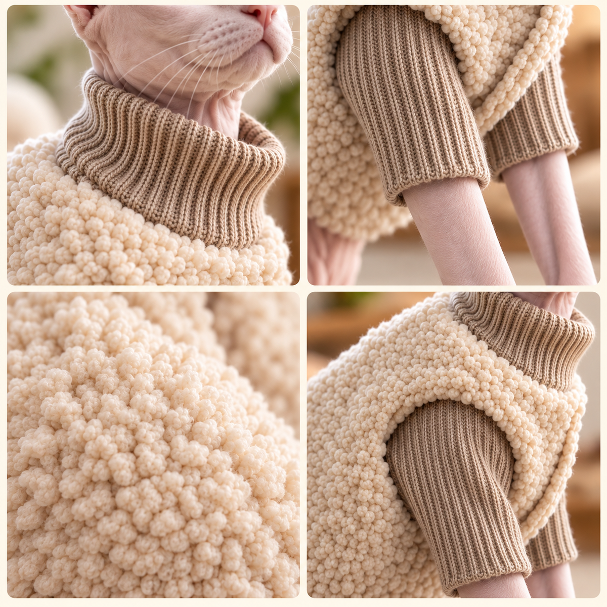 Cat Sweater and Sherpa Vest Set for Indoor Comfort – Soft Ribbed Knit & Plush Layering – Light Beige and Mocha Brown