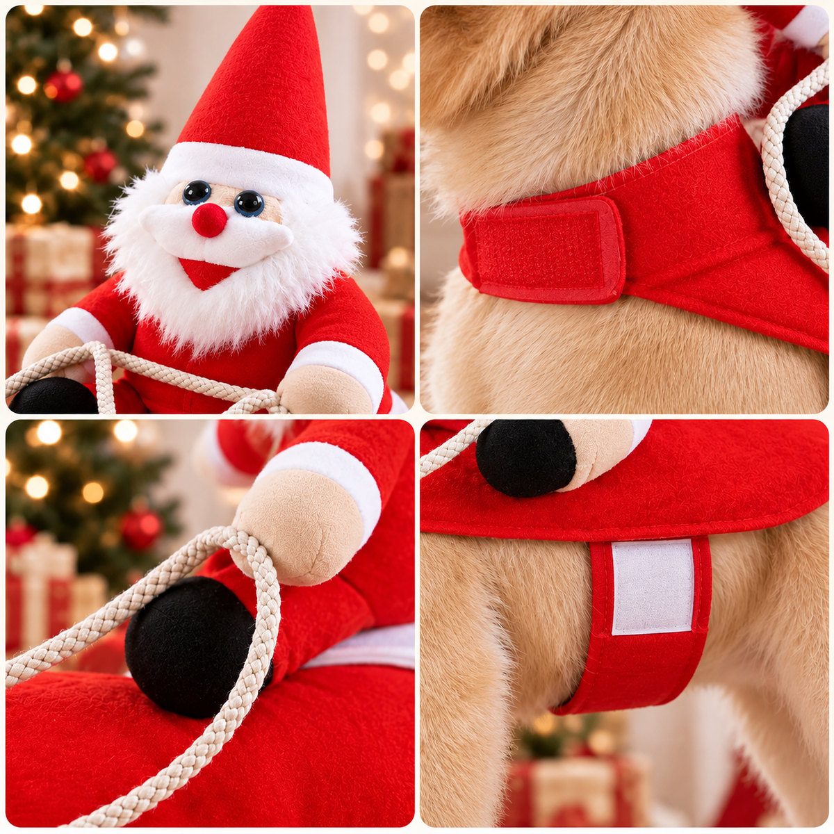 Santa Rider Pet Costume for Dogs and Cats with Velcro Closures – Funny 3D Christmas Outfit for Holiday Photos