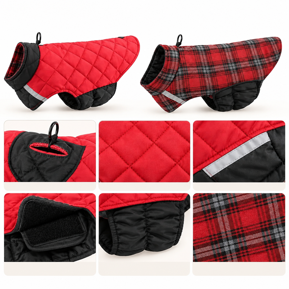 Reversible Dog Coat with Water-Resistant Fabric and Reflective Details – Quilted Winter Jacket for Cold Weather