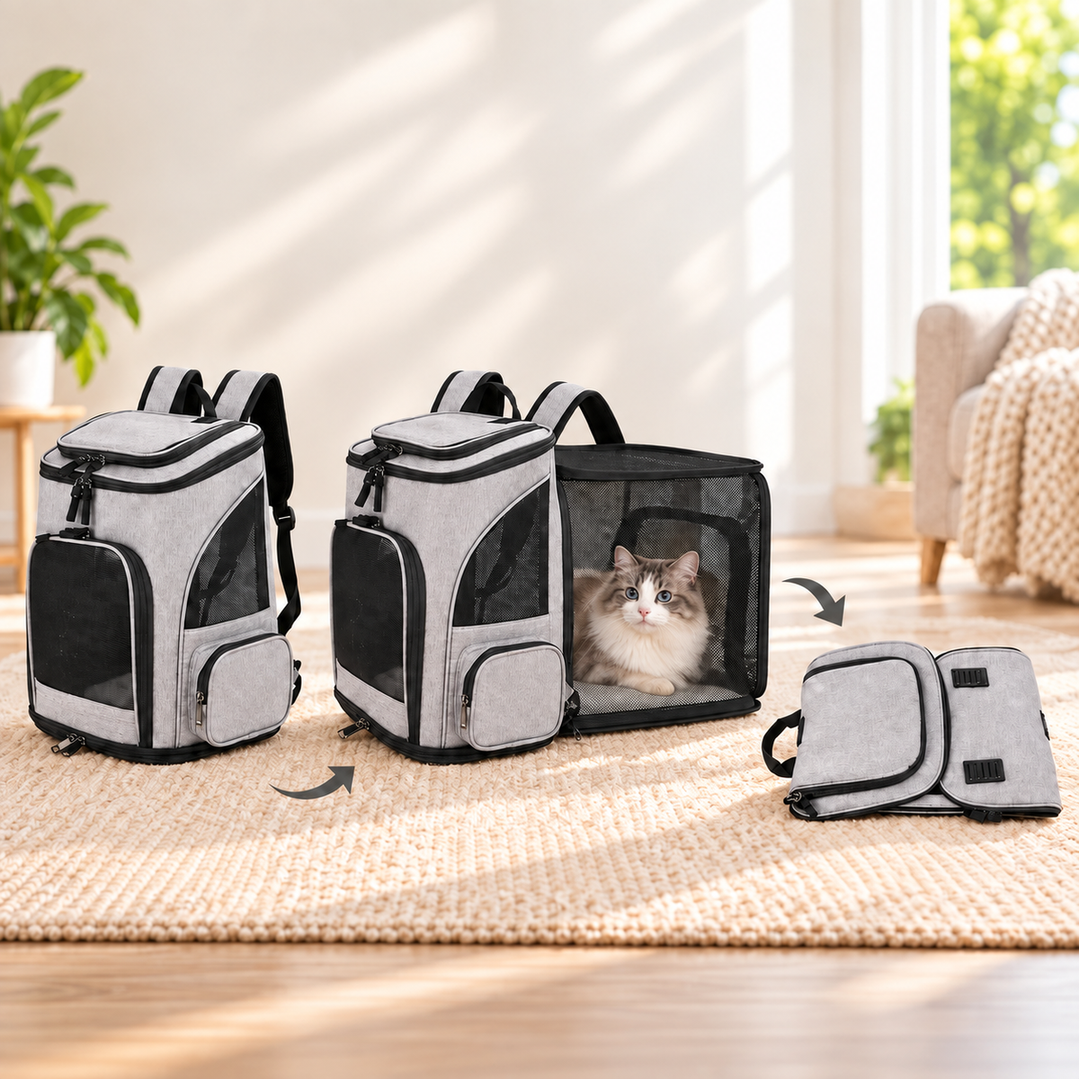 Expandable Pet Carrier Backpack with Breathable Mesh for Cats and Small Dogs – Travel-Friendly Design