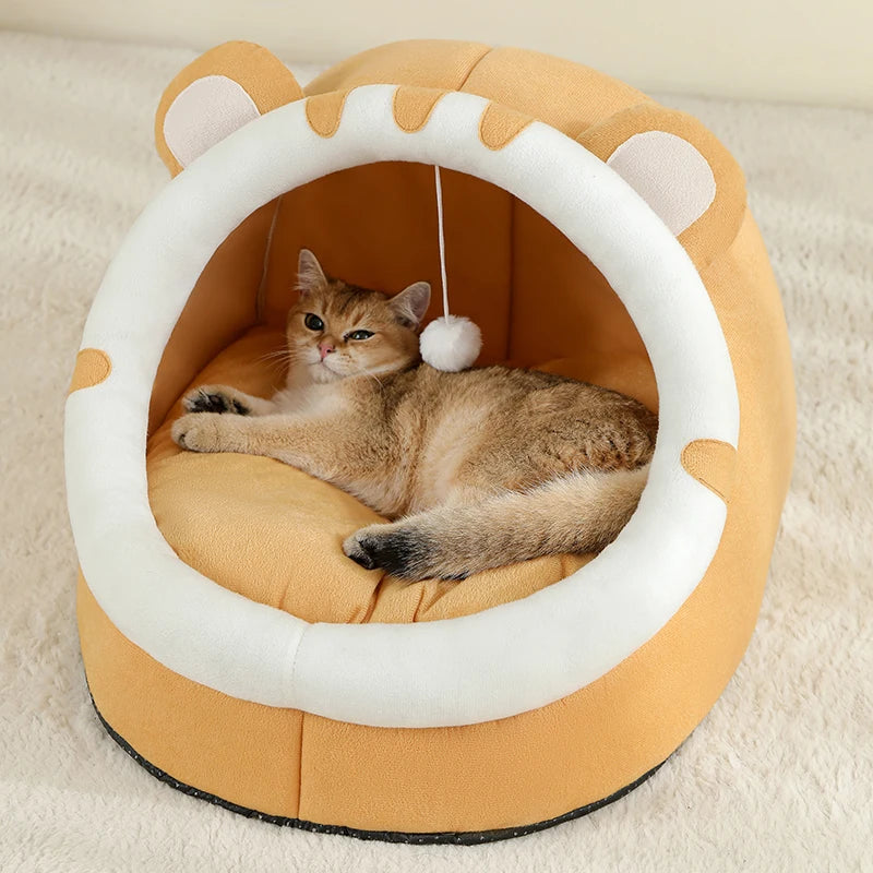 Cozy Cotton Cat Bed Cave – Soft Pet Nest for Cats and Small Dogs, Machine Washable, Neutral Tones 4