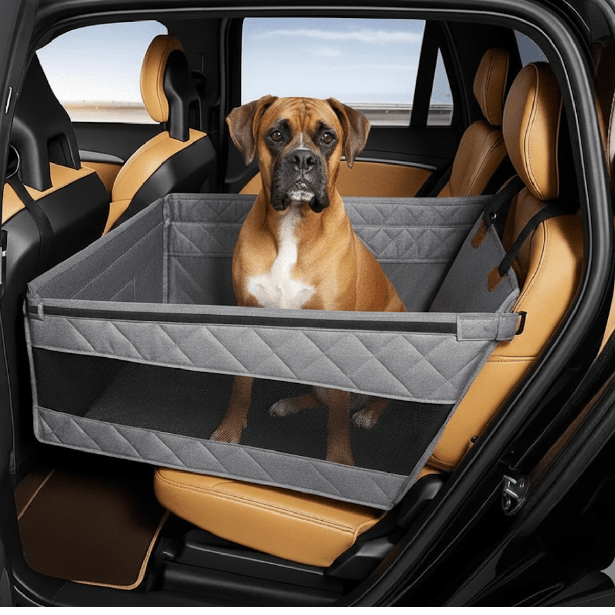 Dog Car Seat with Sturdy Base and Comfortable Upholstery – Dark Gray and Black 4