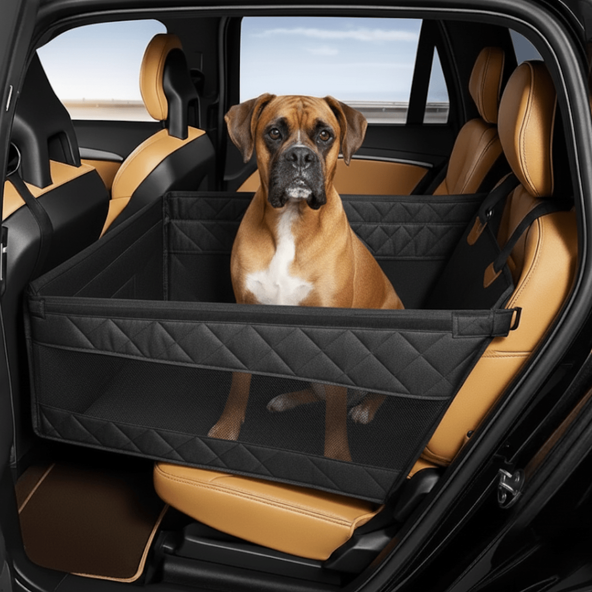Dog Car Seat with Sturdy Base and Comfortable Upholstery – Dark Gray and Black 5