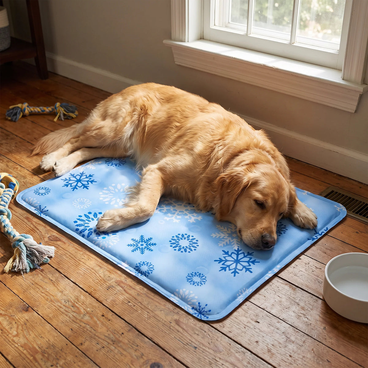 Dog cooling mat featuring innovative ice gel technology, designed for portability and lightweight convenience, perfect for home or travel use, available in multiple sizes and stylish designs 1