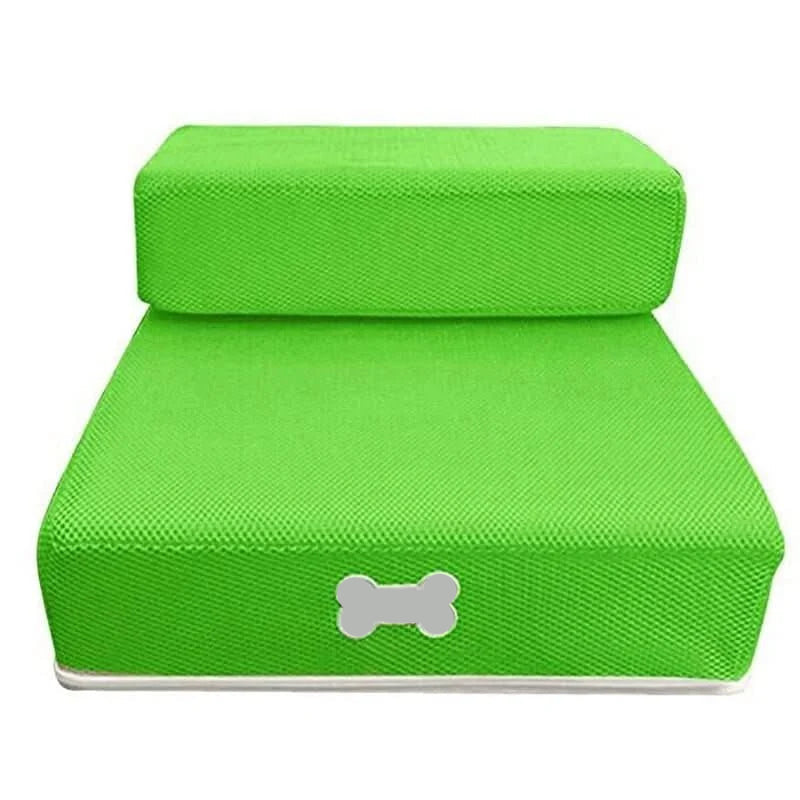 Two-step foam dog stairs for bed in various colors including grey, red, blue, beige, and black; features anti-slip cover, is washable and 10