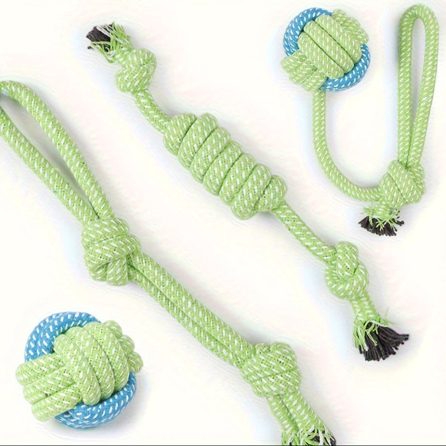 Durable 4-Piece Dog Toy Set with Rope and Balls – Ideal for Chewing and Dental Health 6