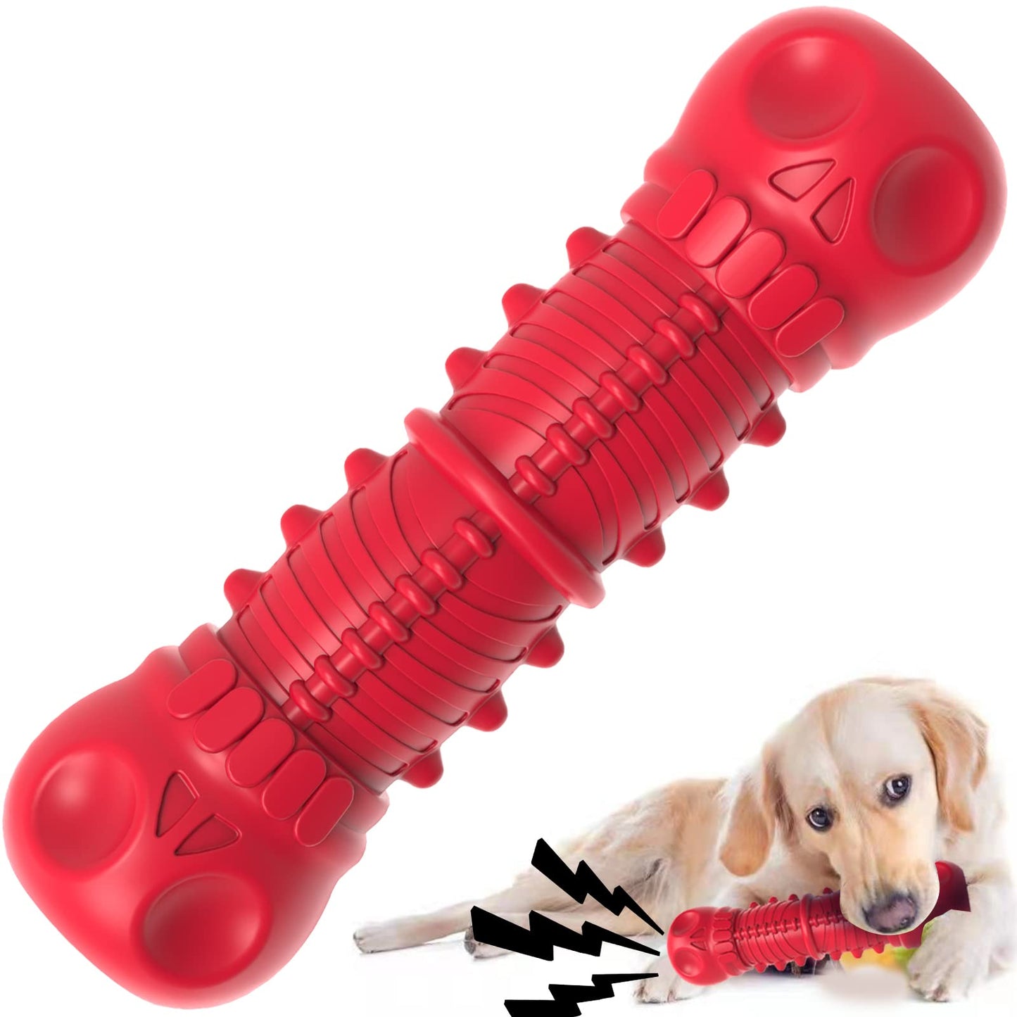 Durable rubber squeaky toy designed for aggressive chewers, perfect for large dogs, featuring a tough exterior and engaging squeaker. 5