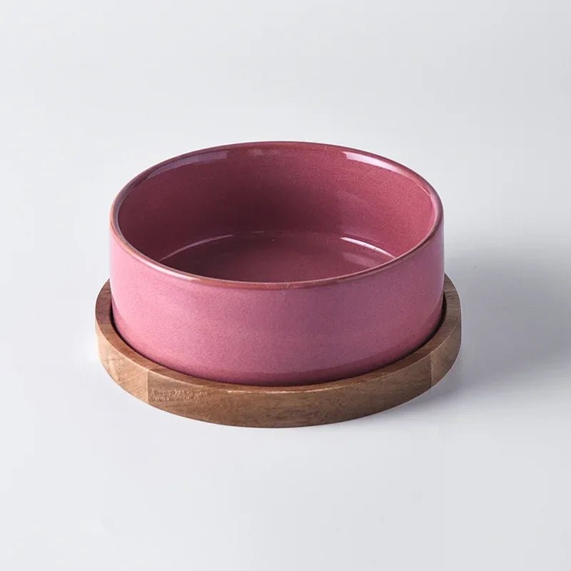 Ergonomic Ceramic Pet Bowl with Wooden Coaster – Stylish Dog and Cat Food Dish, 15cm Diameter, Dishwasher Safe 11