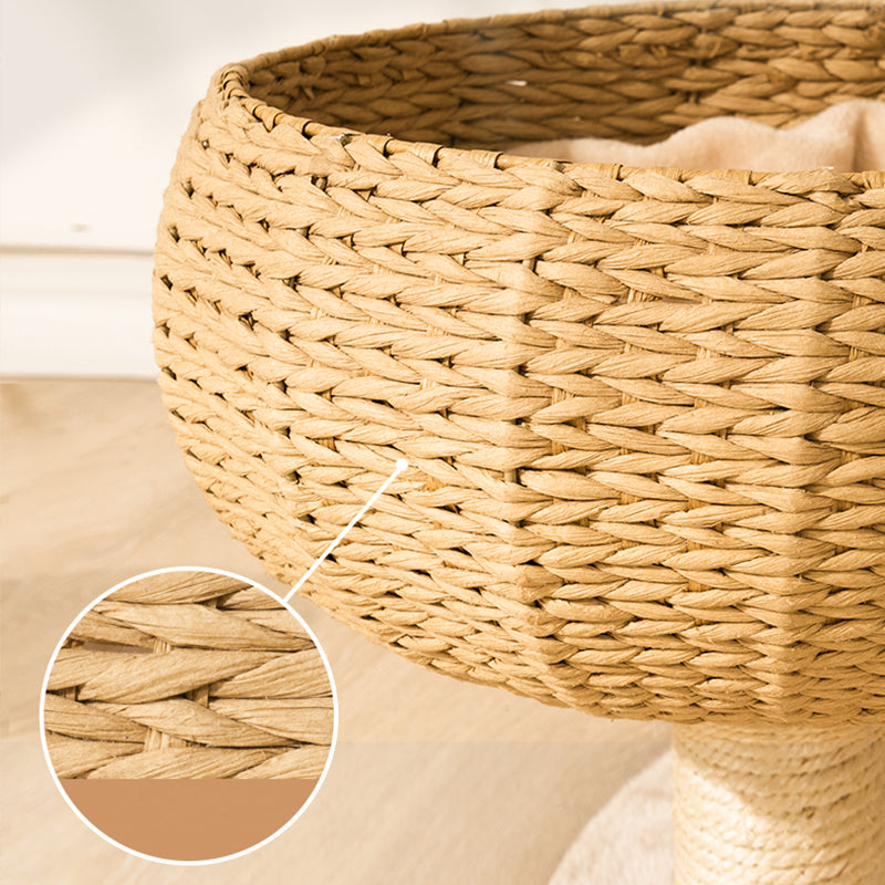 Handmade Plush Cat Tree with Cozy Sleep Bowl and Sisal Rope – Multi-Functional Cat Furniture for Climbing and Scratching 4