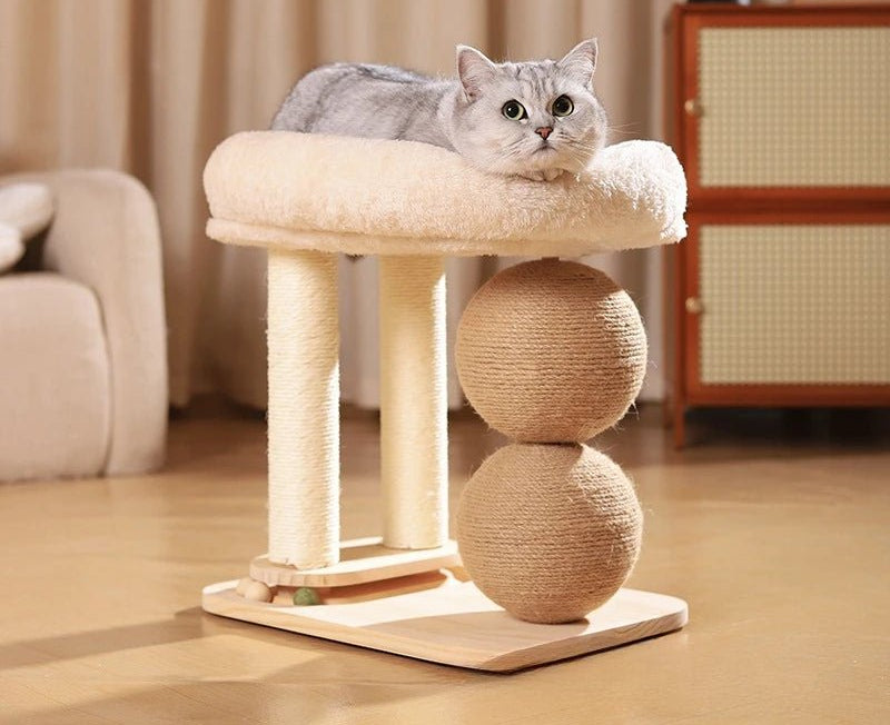 Natural Wood Cat Bed with Sisal Scratching Post – Multifunctional Climbing Playground for Cozy Relaxation and Play 1