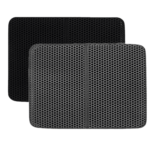Non-Slip Honeycomb Cat Litter Mat – Water-Resistant Litter Box Mat for Easy Cleaning and Litter Catching, Black/Silver 6