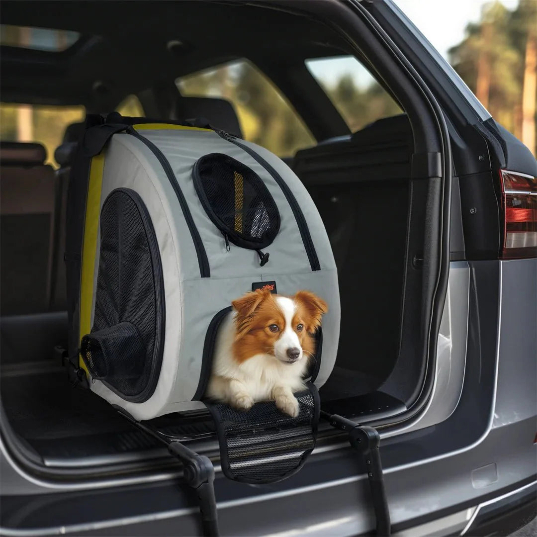 Portable Pet Stroller for Small Dogs and Cats - 2-in-1 Light Yellow Travel Gear with Safety Features and Comfortable Interior 4