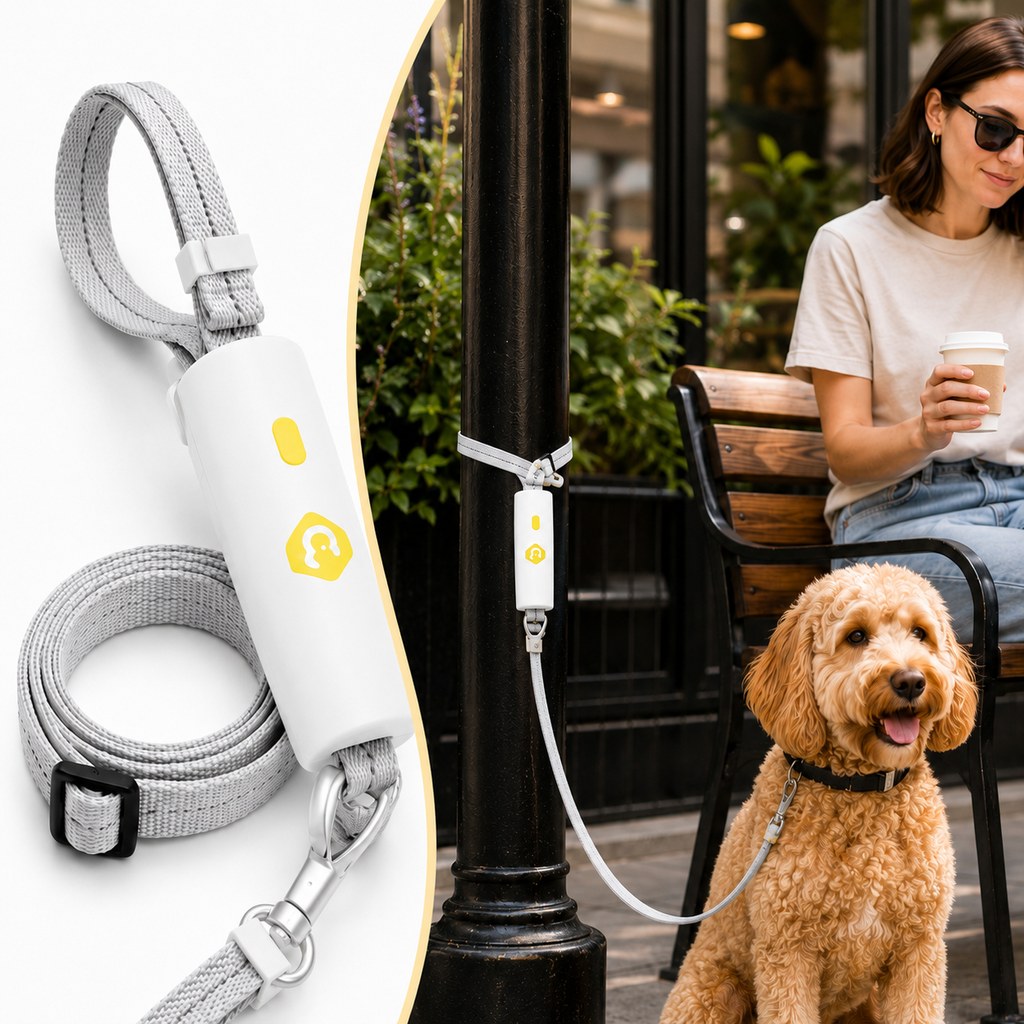 Quick-Tether dog leash featuring a shock-absorbing rope and reflective webbing, adjustable length from 95cm to 160cm, perfect for 10
