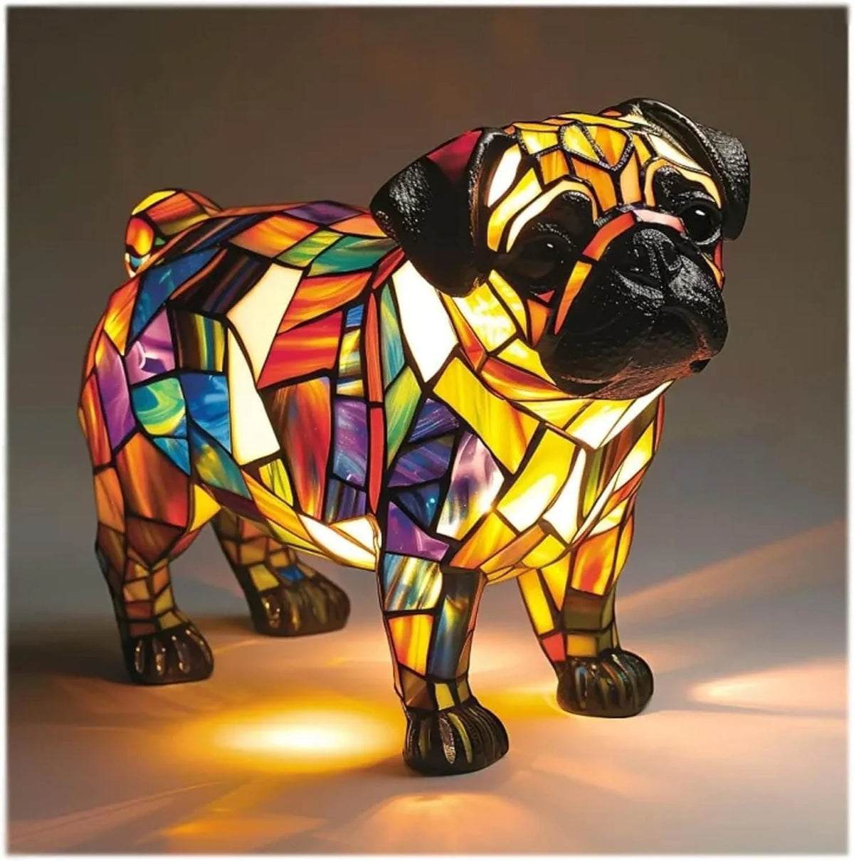 Stained Glass Dog Table Lamp featuring a colorful design and soft LED light, perfect for adding a unique touch to your bedroom decor, crafted from durable resin 8