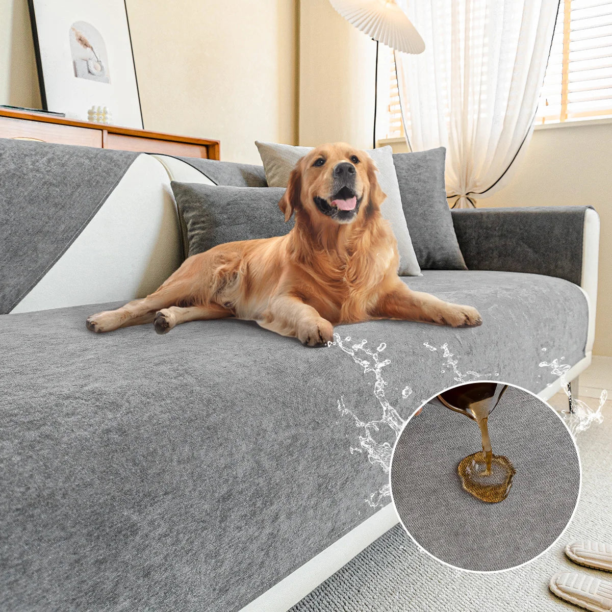 Stylish Anti-Scratch Sofa Cover – Washable Chenille Couch Cover for Dogs with Anti-Slip Design, Elegant Stripe Pattern 8