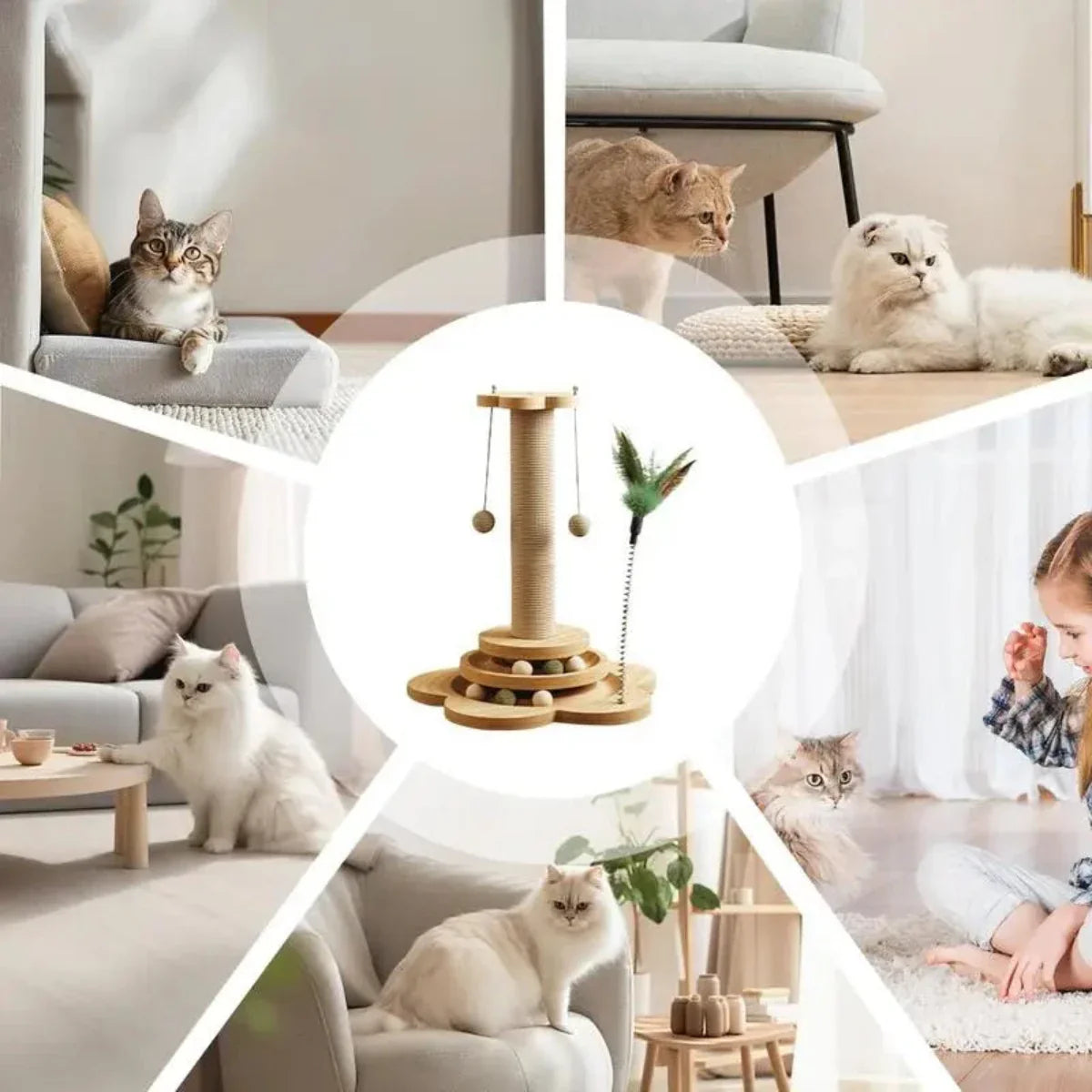 Sustainable Cat Tower with Sisal Scratching Post and Interactive Toys – Natural Wood Cat Tree for Active Play 5