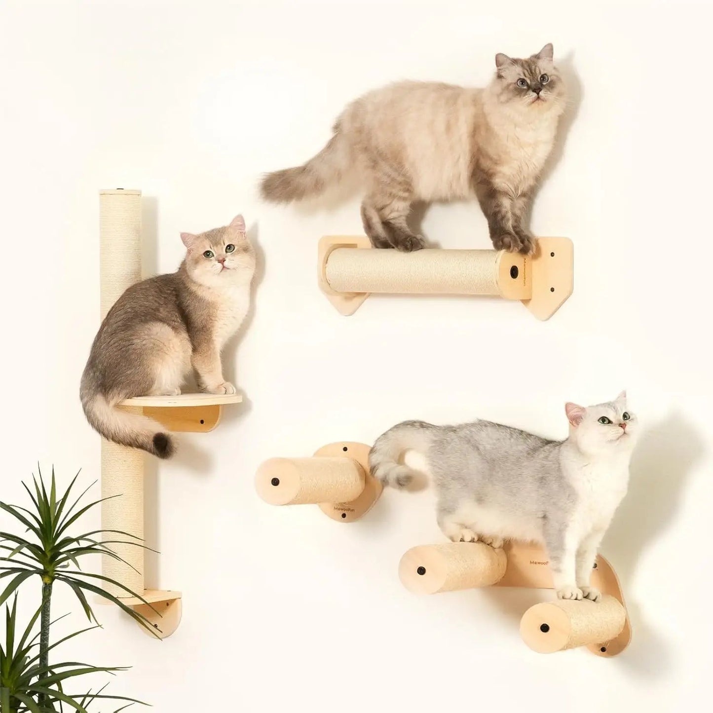 Wall-Mounted Cat Scratching Post with Natural Wood and Sisal – Space-Saving Modern Cat Furniture 2