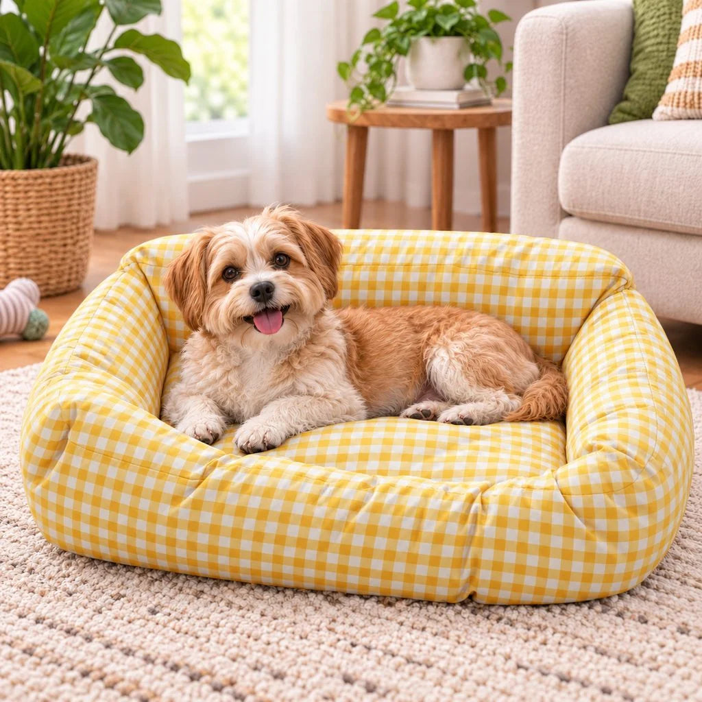 Washable dog bed cover replacement made from easy-clean fabric, designed to protect against hair and dirt while adding style to your pet's bedding. 2