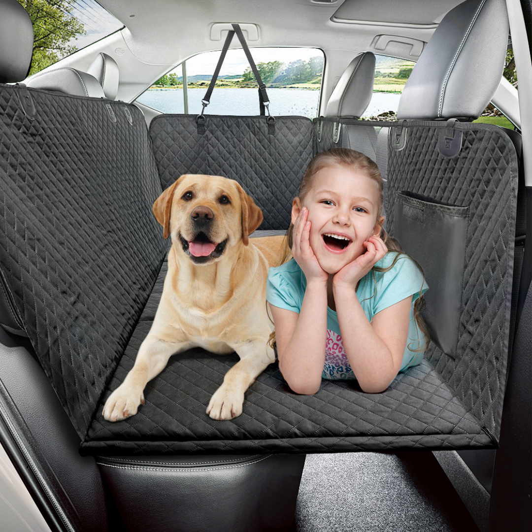 Waterproof dog car hammock with anti-slip bottom, designed for heavy-duty protection of back seats in cars and SUVs, featuring durable materials and a secure fit 5