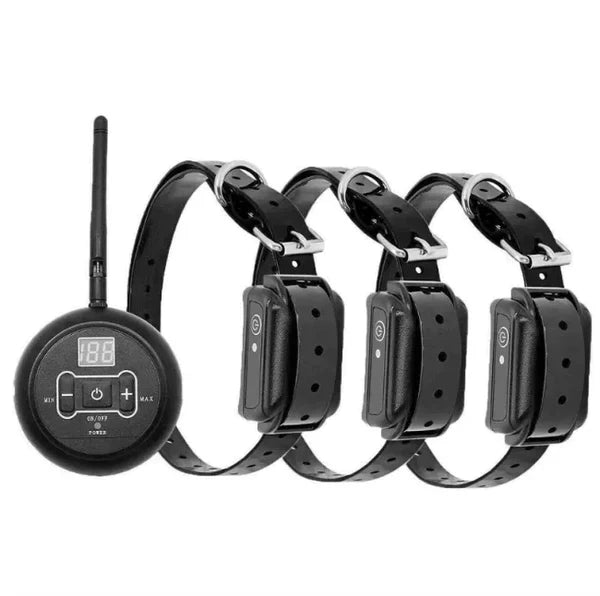 Wireless dog fence system featuring an adjustable range and training collar, designed for both indoor and outdoor use, showcasing its portable and user-friendly design. 10