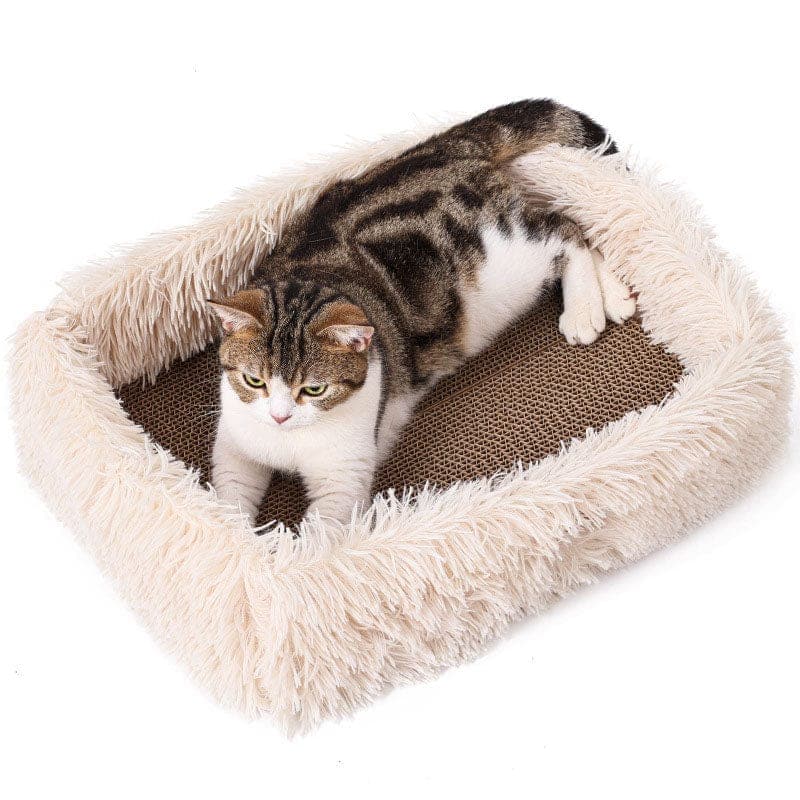 2-in-1 Cat Bed and Scratcher with Raised Sides – Comfortable and Stylish Design for Indoor Use, Neutral Tones 9