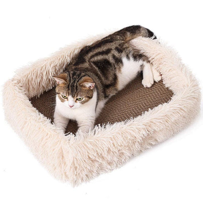 2-in-1 Cat Bed and Scratcher with Raised Sides – Comfortable and Stylish Design for Indoor Use, Neutral Tones 9