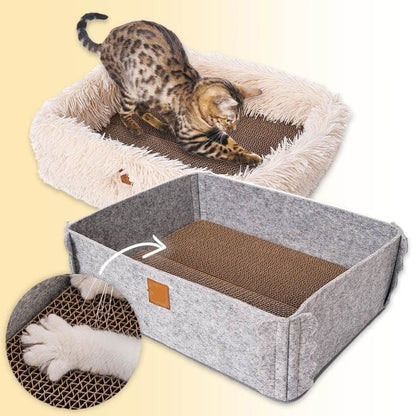 2-in-1 Cat Scratcher Bed with Raised Sides for Comfort and Security – Stylish Cardboard and Soft Fabric Design, 24 x 16 x 8 Inches 1