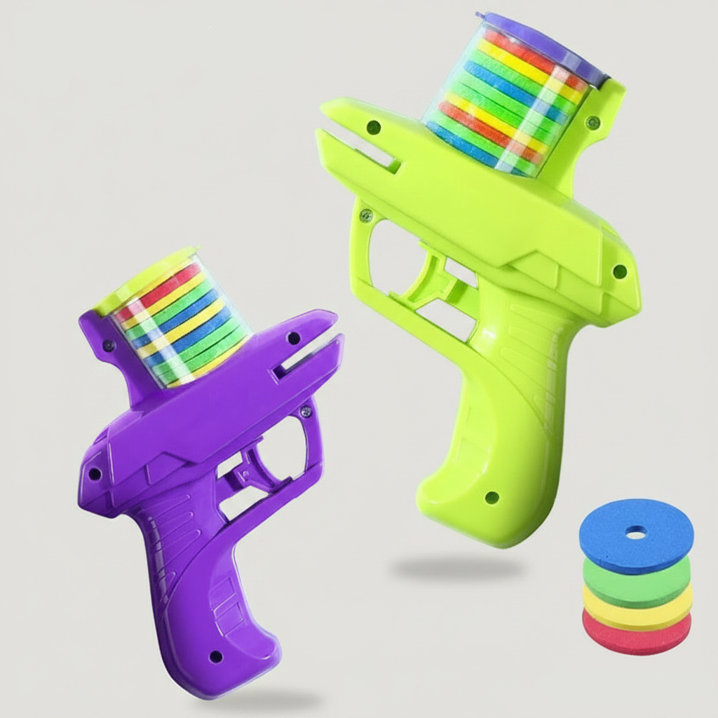 2-in-1 Launcher Toy for Pets and Kids featuring soft bullets and discs, lightweight ergonomic design for interactive play and fun activities. 0