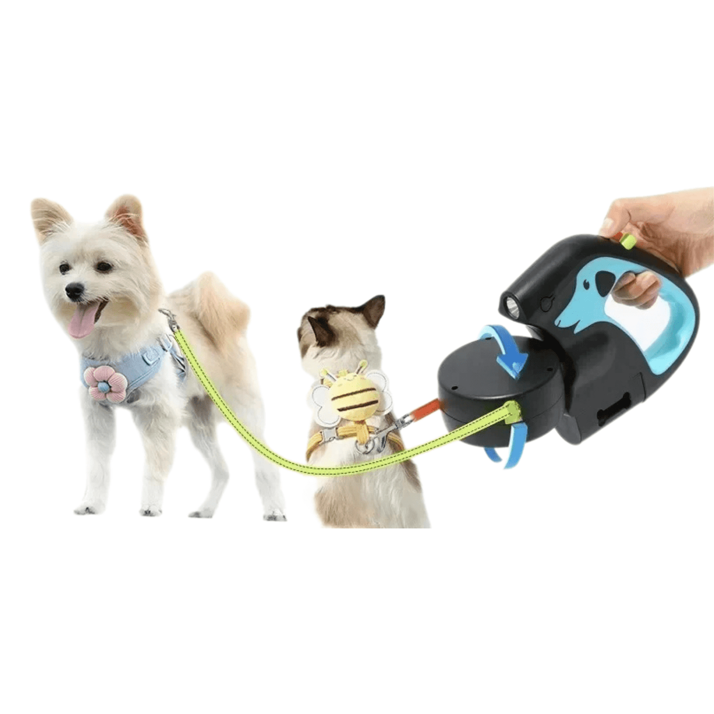 3-in-1 Dog Leash with Flashlight and Poop Bag Holder – Tangle-Free Dual Leash for Two Dogs, 360° Rotation, Durable Nylon, 3 Meters 1