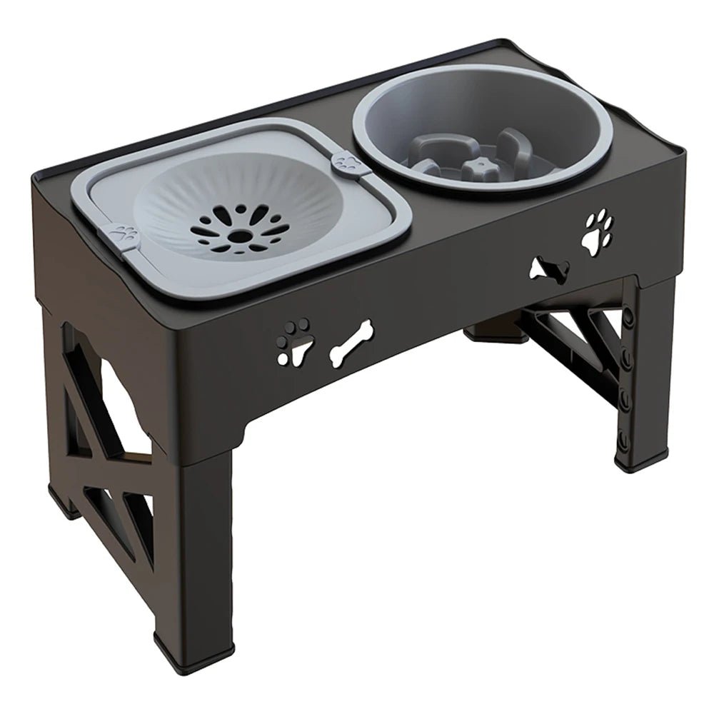 3-in-1 Elevated Pet Feeder with Adjustable Height and Slow Feeder – Black 0