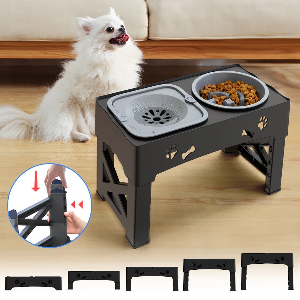 3-in-1 Elevated Pet Feeder with Adjustable Height and Slow Feeder – Black 5