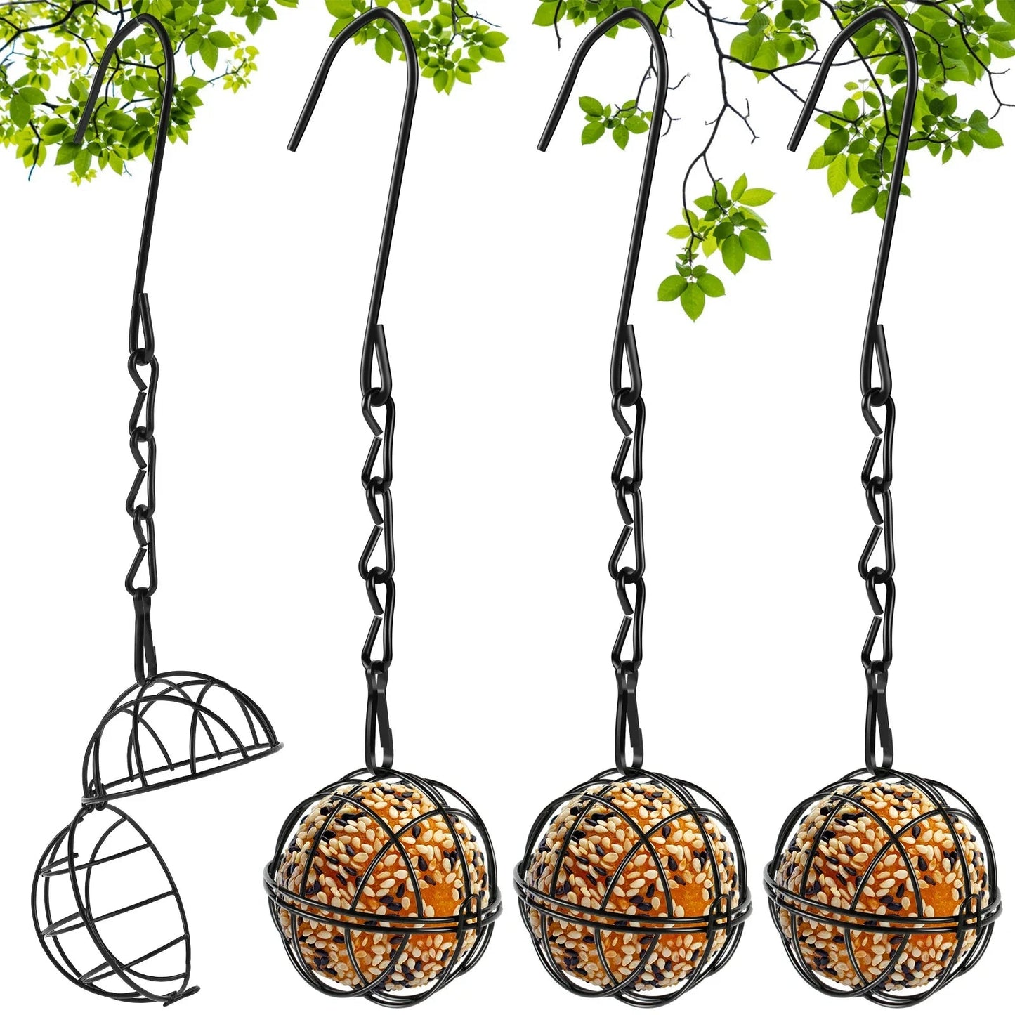 4-Piece Metal Hanging Bird Feeder Set – Durable and Squirrel-Proof Design for Year-Round Feeding 0