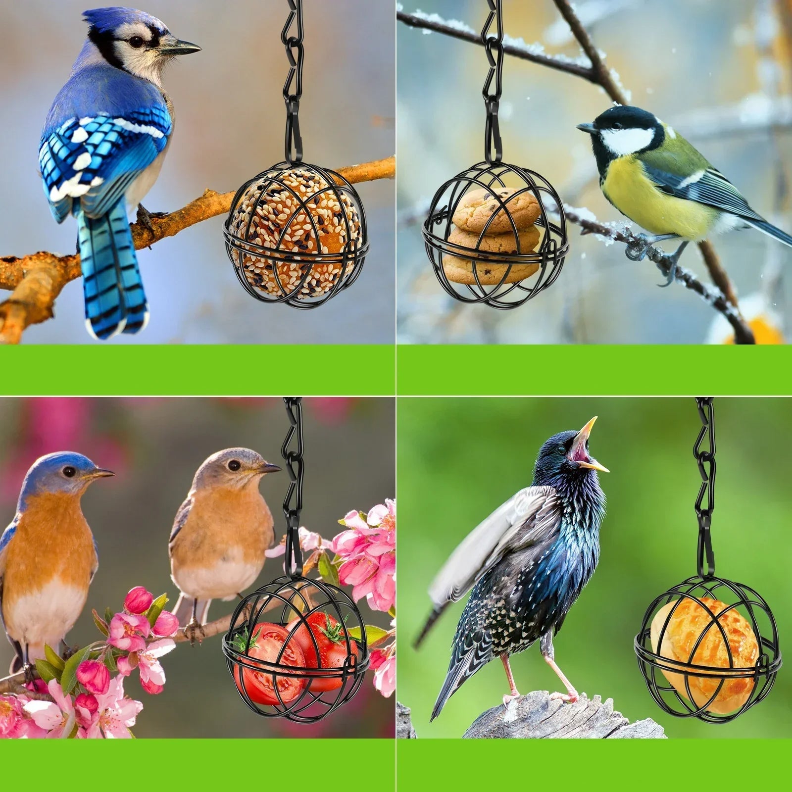 4-Piece Metal Hanging Bird Feeder Set – Durable and Squirrel-Proof Design for Year-Round Feeding 1