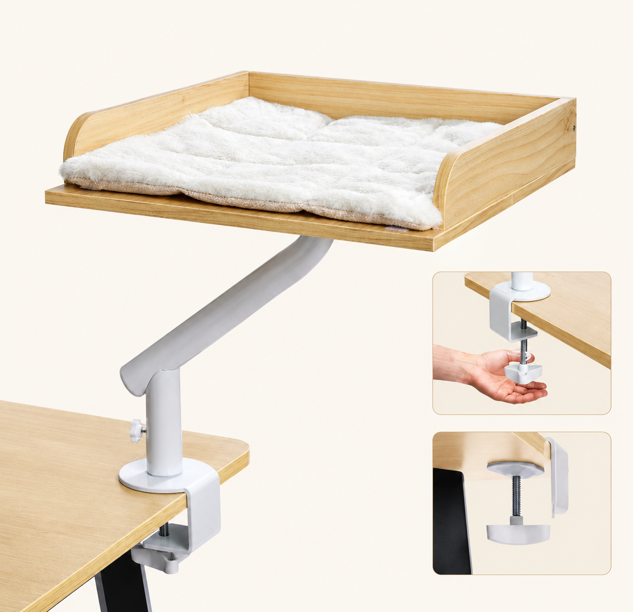 360° Rotating Cat Hammock with Adjustable Hanging Basket – Desk-Mounted Pet Bed