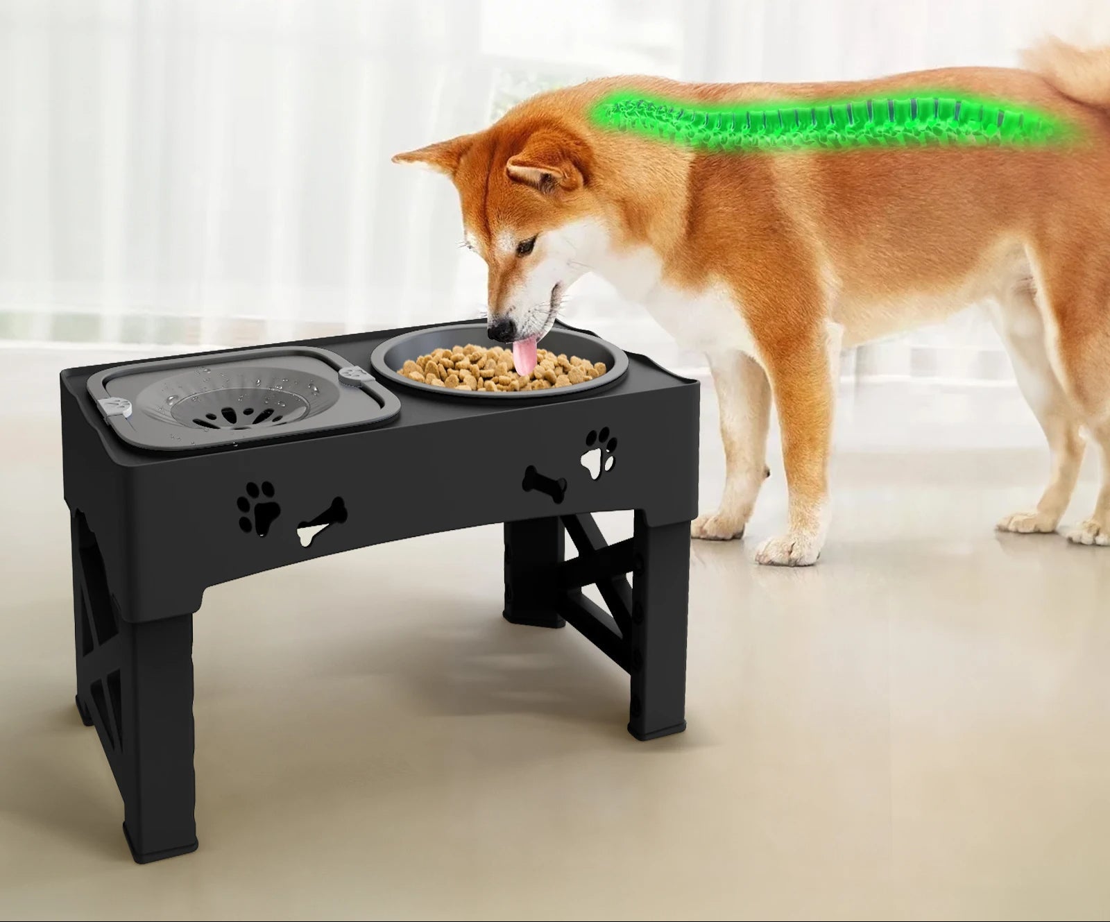 Adjustable 3-in-1 Pet Feeder with Slow Feeder Dog Bowl and Elevated Water Station for Dogs and Cats 1