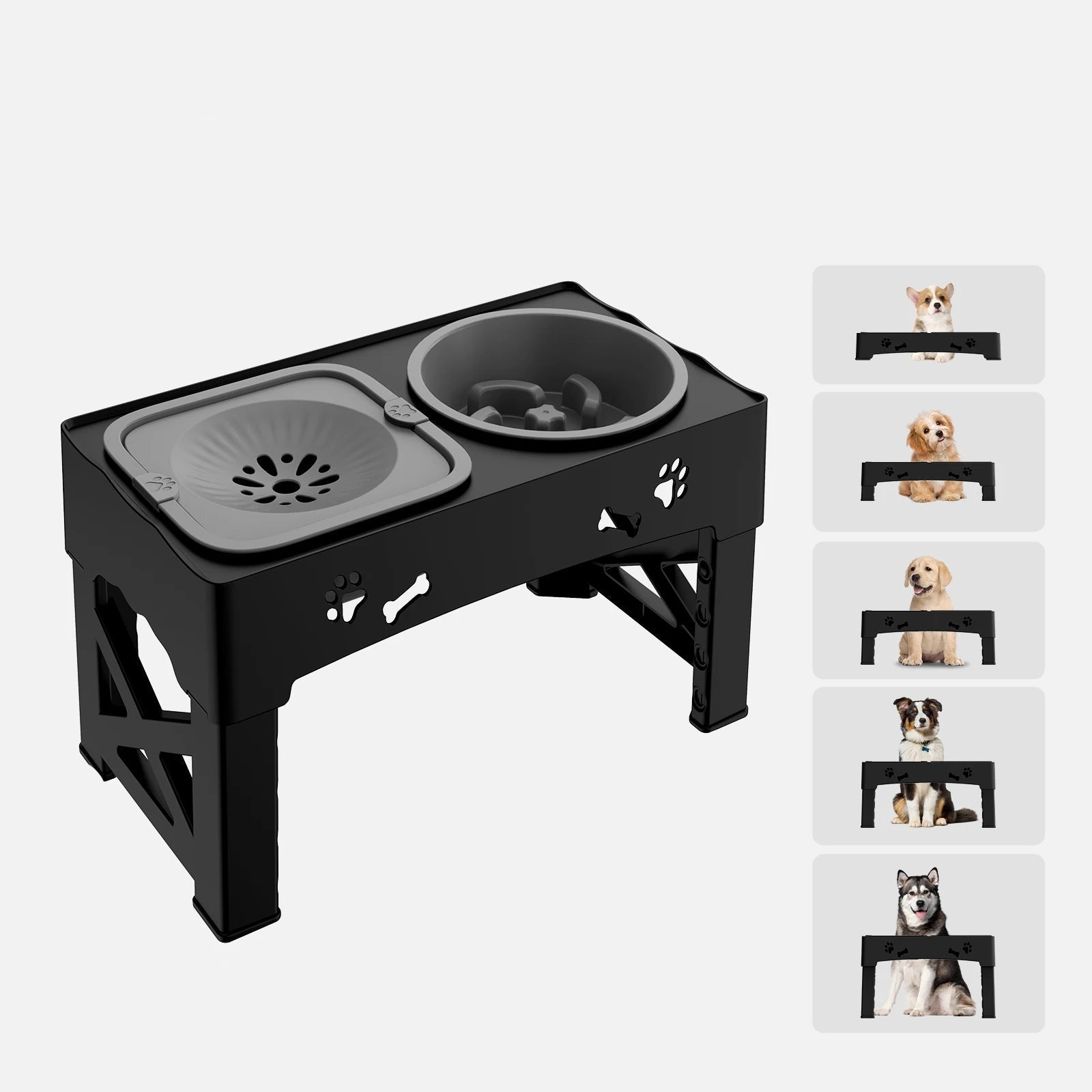 Adjustable 3-in-1 Pet Feeder with Slow Feeder Dog Bowl and Elevated Water Station for Dogs and Cats 4