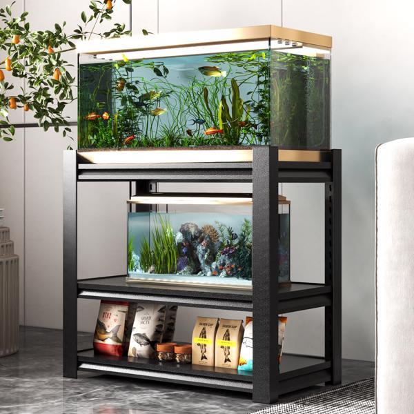 Adjustable Aquarium Stand for 40-50 Gallon Tanks – Heavy-Duty Black Steel, 3-Tier Design with Anti-Scratch Feet 1