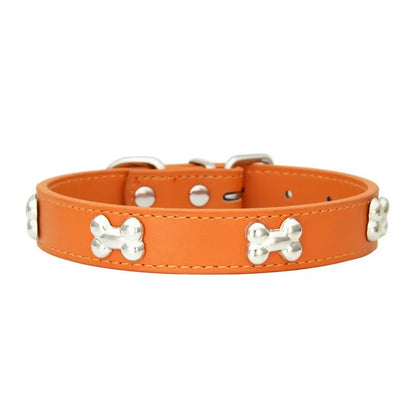 Adjustable Bone-Shaped Leather Dog Collar for Small and Large Breeds – Stylish Pet Accessory 19