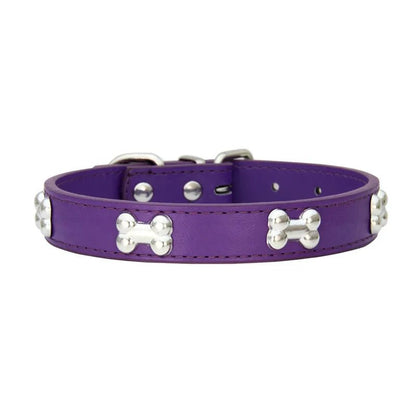 Adjustable Bone-Shaped Leather Dog Collar for Small and Large Breeds – Stylish Pet Accessory 21