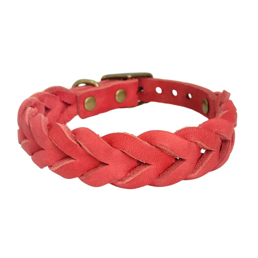 Adjustable Braided Leather Dog Collar for Small and Large Breeds – Comfortable, Stylish Design with Durable Metal Buckle 0